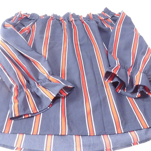 DIVIDED H & M NAVY Red Cold Shoulder 3/4 bell Sleeve Top Sz 8 - Picture 6 of 6